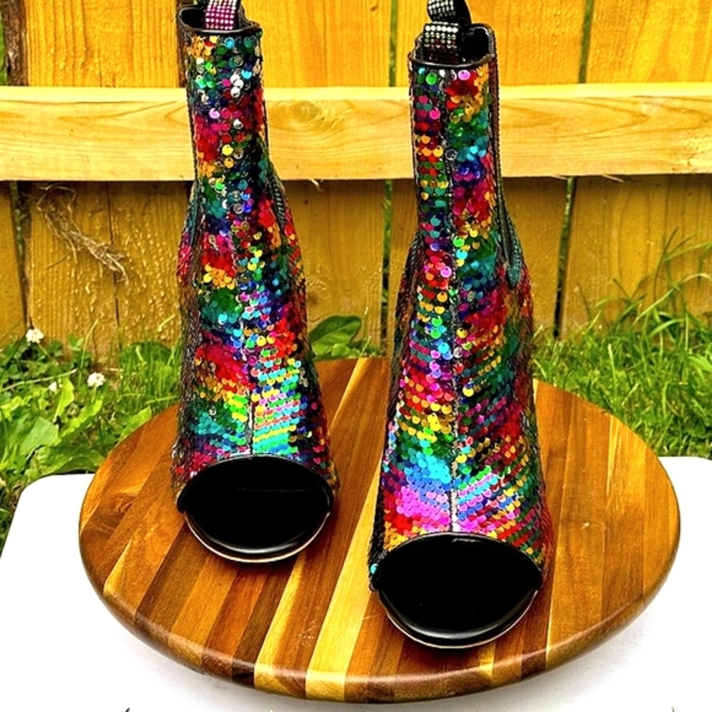 *Cape Robbin Open Toe Multicolor Sequin High Heel Booties - Picture 8 of 11